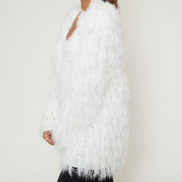 CREAM SHAGGY FRINGE CARDIGAN - Picture 4 of 4